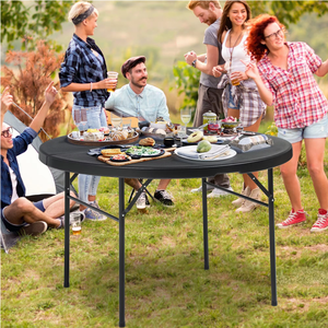 Mesa plegable redonda de <span class=keywords><strong>48</strong></span> pulgadas, mesa de plástico plegable resistente, mesa de picnic al aire libre con mesa gruesa y Marco de metal resistente - Product Image 2