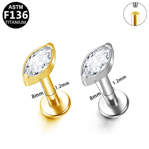 Boucles d'oreilles clous en alliage de titane G23 avec zircon marquise, forme lune, sertissage à griffes, pour usage quotidien, bijoux de piercing unisexe - Product Image 2
