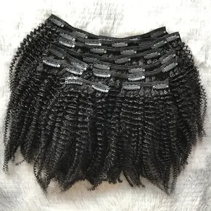 4A 4B 4C Afro Kinky Curly Clip Ins Human Hair Unprocessed Raw Indian Clip In Hair Extensions