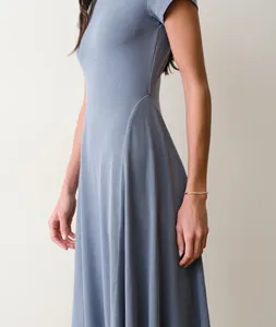 Keep It Myself - Vestido elástico acanalado texturizado plisado minimalista de verano para mujer, estilo americano inspirado en la costa de <span class=keywords><strong>California</strong></span> - Product Image 4