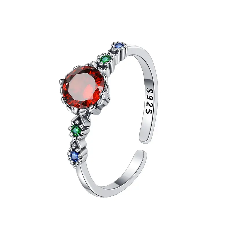 Anillo de joyería genuina de buena calidad, anillo de circón de amor arcoíris de plata de ley 925, anillo ajustable, joyería fina de corazón, regalo para mujer