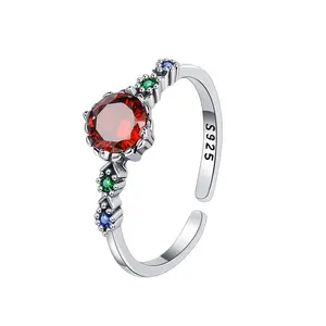 Gute Qualität echten Schmuck Ring 925 Sterling Silber Regenbogen Liebe Zirkon Ring Verstellbarer Ring Herz Fine Jewelry Frauen Geschenk