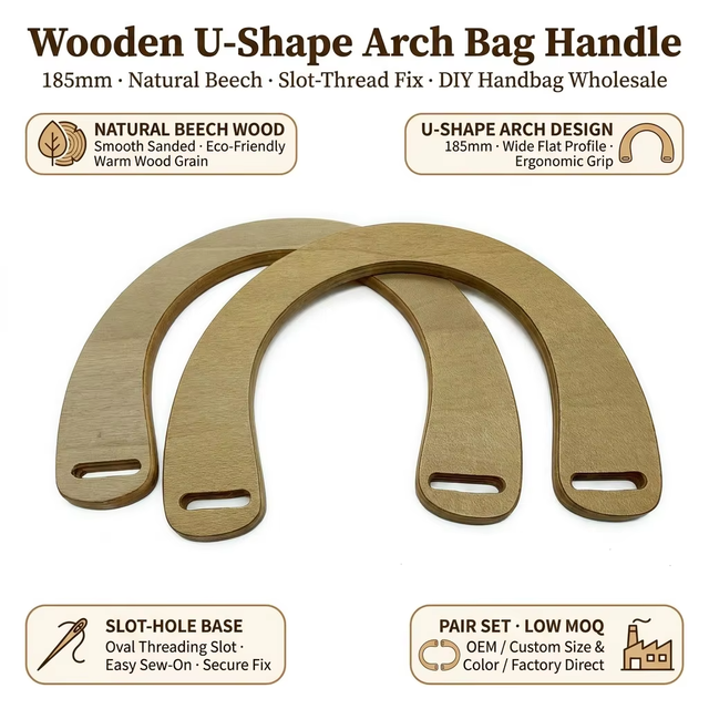 Factory Direct Sale Semicircle Wooden Handbag Handles, Accessories for Women's Handbags, DIY Bag Parts for Handmade Handbags