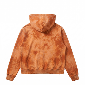 Hoodie zippé unisexe en coton éponge brodé de strass, lavage vintage, style streetwear, référence 6722 OEM/ODM - Product Image 3
