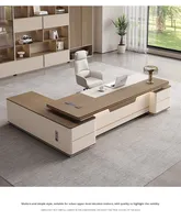 Ensemble de bureau et de chaise de direction de luxe léger avec double armoire en PVC, design minimaliste moderne pour usage de bureau