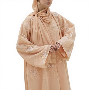 Abaya de mariage élégante en polyester style turc, broderie florale, manches longues, longueur ras du sol, pour la vente en gros - Product Image 2