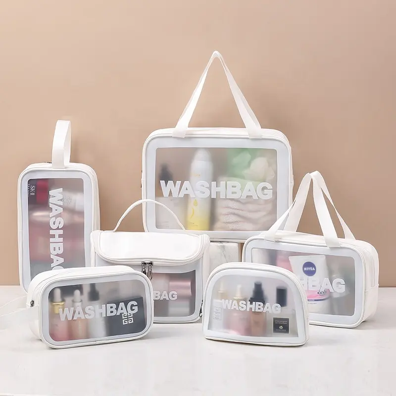 6 PCS Clear Toiletry Bag Translucent Toiletry Bag Watertight Cosmetic Beauty Case for Women and Men Travel Makeup