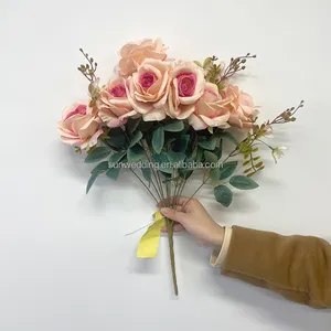 सनवेडिंग थोक हॉट सेल लंबे सिंगल स्टेम कृत्रिम रेशम रंगीन गुलाब के फूल