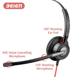 Headset pusat panggilan kabel ringan, Headphone Mono USB penghilang kebisingan dengan mikrofon ENC dan kontrol Inline untuk PC