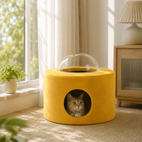Mobilier pour chat design : Maison avec transat bulle transparente, finition velours doux, niche cachée et style moderne