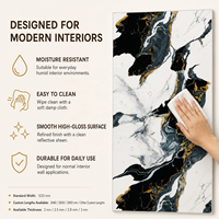 Panneau mural moderne en PVC imperméable à haute brillance MORLENX, imitation marbre UV agate noir et blanc, pour bureaux, bâtiments, divertissements et commerce