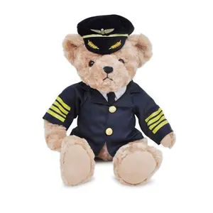 Custom large size cute stuffed pilot army uniform plush giant teddy bears sale