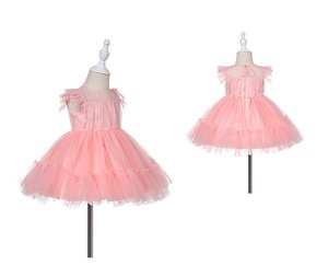 Robes de demoiselles d'honneur mignonnes, robes courtes à fleurs, robes de princesse en dentelle bouffante pour petite fille de couleur rose - Product Image 4