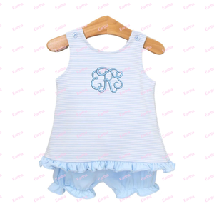 Set di Abbigliamento Estivo per Bambine con Monogramma, Completo in Cotone Senza Maniche con Pantaloncini - Product Image 2