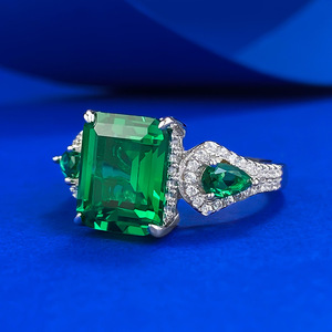 925 כסף סטרלינג כסף סטרלינג מדומה זירקוניה ס ירוק חתוך <span class=keywords><strong>3</strong></span> טבעת אבן לנשים - Product Image 4