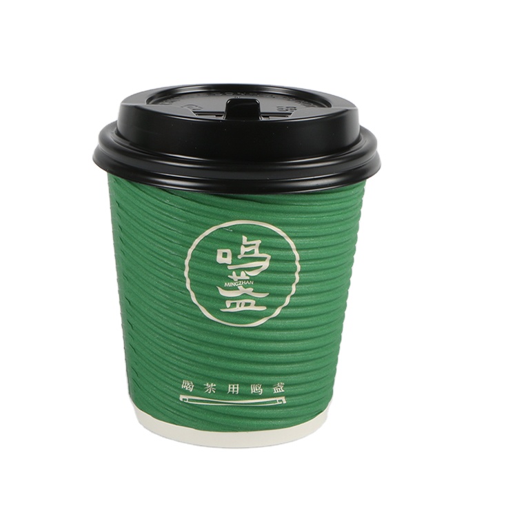 ripple corrugated paper cup with black lid for hot  drink coffee beverage package