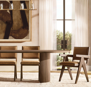 Mesa de Comedor Rectangular de Madera de Roble Estilo Byron de Source Factory, Base con Diseño Geométrico para Proyectos de Hoteles y Villas - Product Image 5