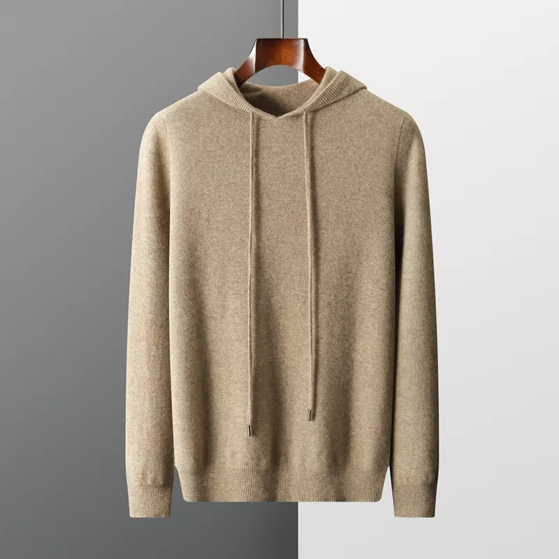 Autumn and winter new first-line ready-to-wear 100% pure cashmere men's hoodie warm padded sweater knit bottoming shirt.