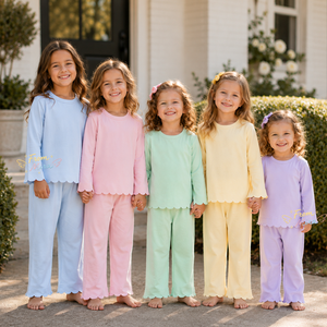 <span class=keywords><strong>Pigiama</strong></span> con bordo smerlato per bambine, set coordinato per neonati, <span class=keywords><strong>pigiama</strong></span> a maniche lunghe 100% cotone, abbigliamento da casa per bambini, abbigliamento da notte per bambini - Product Image 1
