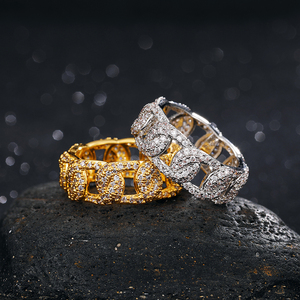 Iced Out <span class=keywords><strong>Real</strong></span> Banhado A Ouro Cobre Micro Pave Cubic Zirconia Cz Pedra Diamante Link Cadeia Cubana Anéis Para Homens - Product Image 3