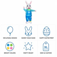 Costume gonflable de lapin de Pâques pour adulte unisexe, tenue de lapin gonflable avec imprimé Joyeuses Pâques, salopette et nœud papillon pour fêtes
