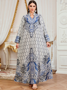 Abaya Floreale Modesta Estiva di Dubai per Donne, Vestito Islamico Ricamato in Poliestere Traspirante per Celebrazioni dell'Eid in Medio <span class=keywords><strong>Oriente</strong></span> - Product Image 2