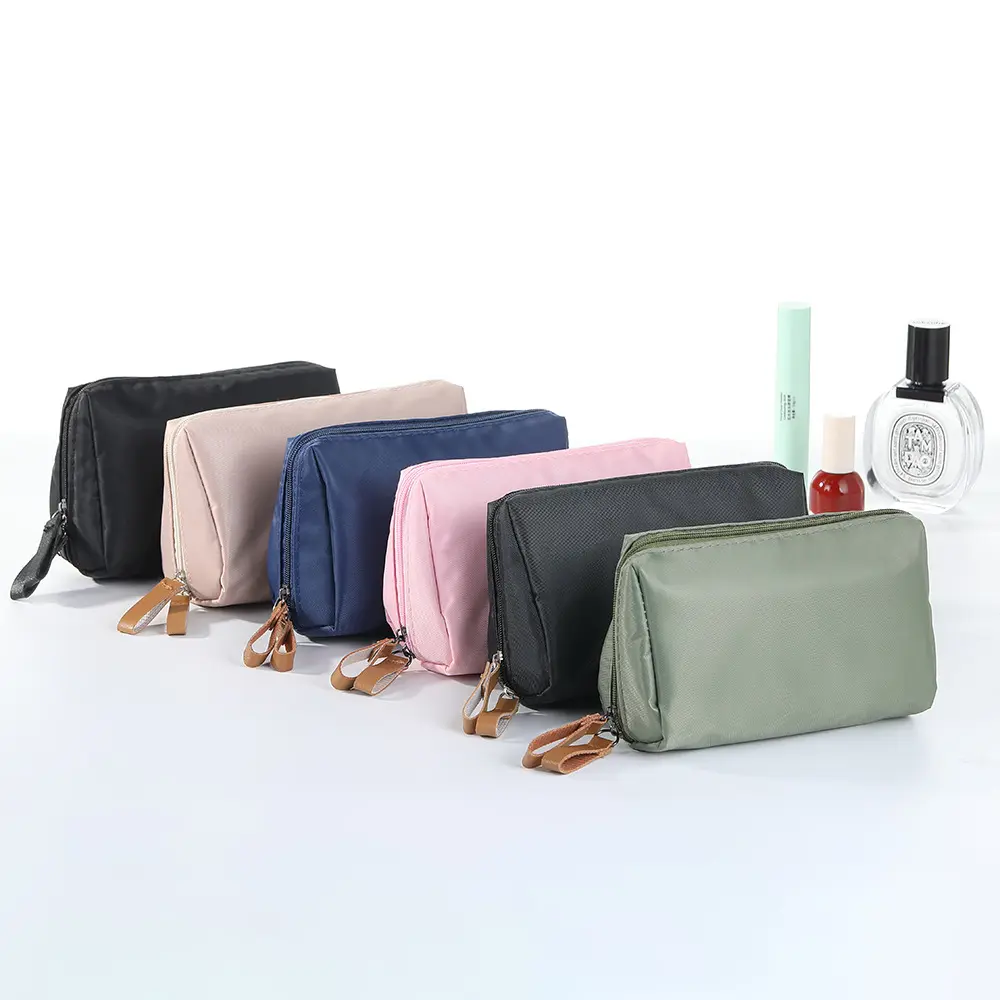Sac organisateur de maquillage en polyester personnalisé sacs de toilette de voyage portables sacs de rangement de maquillage en nylon avec poignée