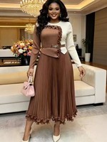 D388 Robe de bureau pour femmes au design tendance, manches longues contrastées, col rond, robe crayon élégante, robes africaines pour femmes
