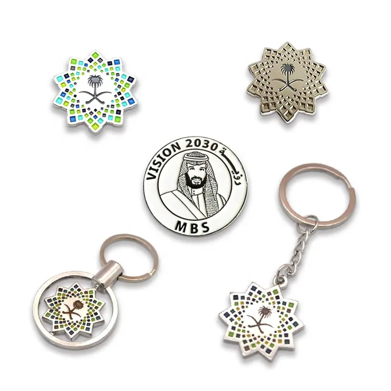 Groothandel Saudi Arabia Ksa Vision 2030 Magnetische Broche Pin Metalen Emaille Badge Voor Nationale Feestdag