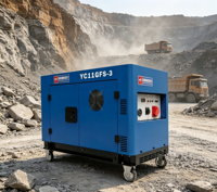 Générateur diesel silencieux triphasé YuChai YC11GFS-3 11 kW, puissance équivalente monophasée 400 V 230 V, groupe électrogène portable V-Twin 12 kW max.