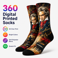 Chaussettes imprimées numériquement à 360°, design de personnes célèbres du monde, imprimé intégral, chaussettes mi-mollet en polyester doux, sublimation, fournisseur OEM en gros