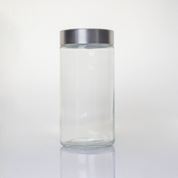 Stoples Makanan Kaca Transparan Bulat 500ml 750ml 1000ml yang Dapat Disesuaikan dengan Tutup Sekrup Aluminium untuk Permen Kopi Bumbu