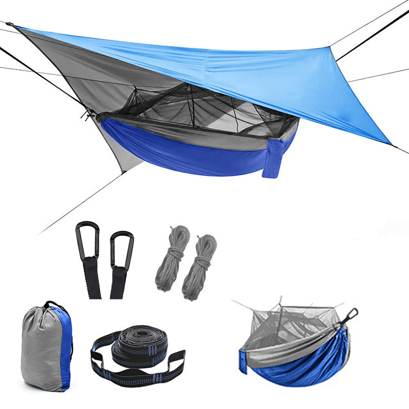 Портативный брезент с двойным парашютом Jungle, портативная москитная сетка, усиление дерева, 210t нейлон Ripstop, гамак для кемпинга с Rainfly