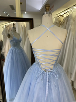 Robes de soirée LY-PD0228, robe de soirée trapèze, col en V, fleurs 3D, dentelle, corset, taille basque, robe de soirée scintillante, plusieurs couleurs