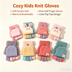 Gants d'hiver tricotés chauds pour enfants, mitaines sans doigts à rabat, doublure polaire thermique, pour le ski et l'écriture, en acrylique/coton jacquard, personnalisables - Product Image 2