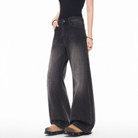Pantalon en jean délavé style rétro américain pour homme - Coupe droite ample noire de haute qualité