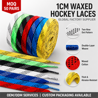 Cordones de repuesto personalizados de algodón encerado antideslizantes de 10 mm para patines de hockey sobre hielo, planos, con doble hueco y puntos en dos filas