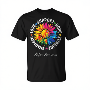Autism Support Colorful <b>Sunflower</b> T-<b>Shirt</b> Adult Unisex Crew Neck Short Sleeve Digital Printing Autism Awareness Design - Product Image 3