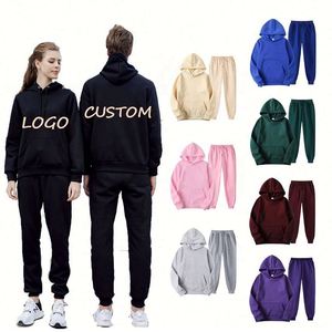 Conjunto Deportivo Personalizado de Sudadera con Capucha y Pantalones de Chándal Lisos para Hombre, Traje Deportivo Informal de Algodón, Pantalones de Felpa, Conjunto de Dos Piezas - Product Image 1