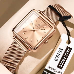 Reloj de Cuarzo para Mujer Poedagar 793, Venta al por Mayor de Fábrica, Esfera Cuadrada en Oro Rosa, Correa de Malla de Acero Inoxidable de Lujo, Resistente al Agua - Product Image 1
