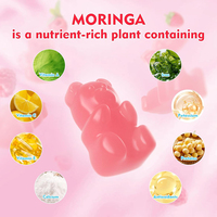 Gomitas de Extracto de Hoja de Moringa Veganas Sin Azúcar con Sabor a Frambuesa de Marca Privada, 800 mg, Suplemento de Apoyo Energético, Inmunitario y Antioxidante