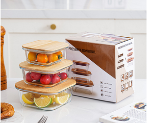 Bamboo Wood Cover Fresh-Keeping <b>Set</b> <b>Lunch</b> Box Glass Microwave Oven Special Food Grade Bowl Usage Food Preservation Lids Included - Product Image 1