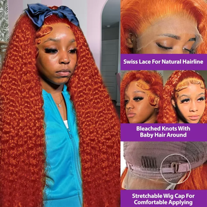 250 densité perruque de cheveux humains coloré crépus bouclés fermeture frontale perruques pour femme noire Ombre couleur <span class=keywords><strong>Orange</strong></span> gingembre dentelle avant perruque - Product Image 5