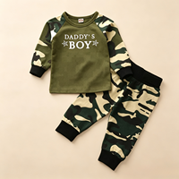 Großhandel Weicher Atmungsaktiver Baumwoll-Rundhals-Pullover mit Camo-Patchwork und Buchstabendruck Zweiteiliges Trainingsanzug-Set für Jungen zum Aktiven Spielen