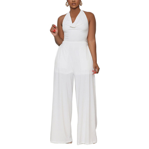 Summer Solid Color Fashion <b>Casual</b> Halter <b>Wide</b> <b>Leg</b> <b>Jumpsuit</b> for Women Fashion - Product Image 3