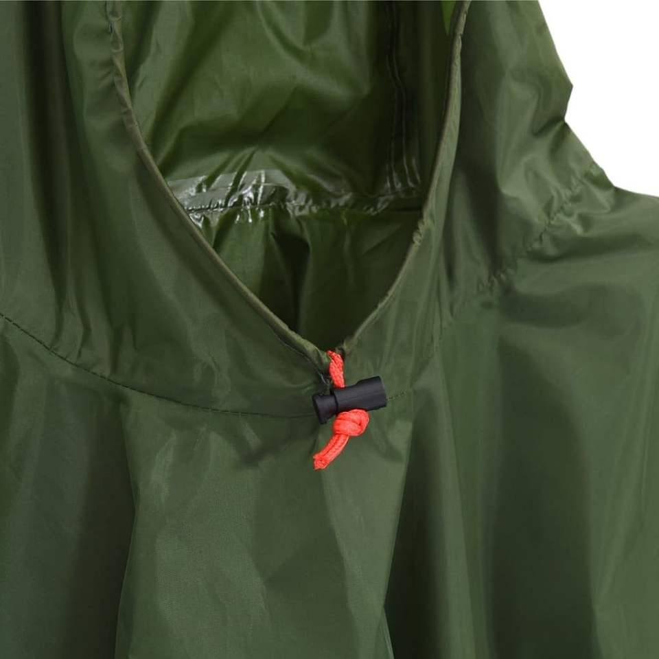 W2B VidaXL Green Rain for Poncho with Hood 2-in-1 Design XL Size Waterproof and Windproof Reusable for Climbing