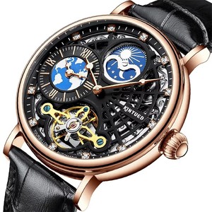 Montre mécanique pour homme KINYUED, mouvement automatique, phase de lune, bracelet en cuir, étanche 3ATM, plusieurs fuseaux horaires - Product Image 2