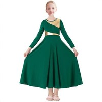 Robe de danse liturgique à manches longues pour filles, robe longue dorée à empiècements pour la louange et le culte, costume de danse lyrique pour enfants