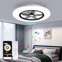 Ventilateur de plafond discret avec lumière, ventilateur de plafond sans pales à montage encastré avec haut-parleur Bluetooth, 6 vitesses, lumières LED à intensité variable, noir