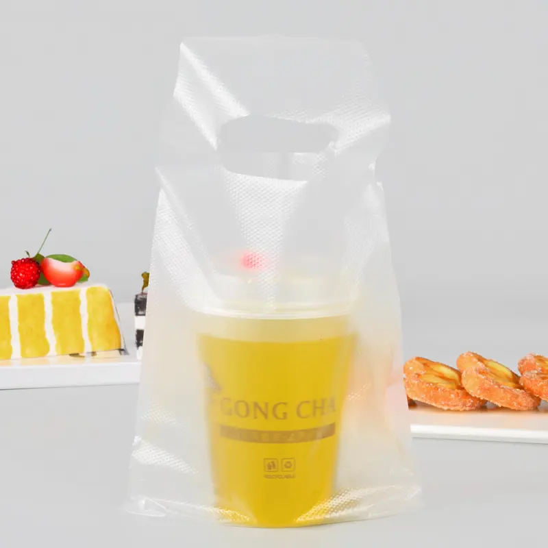 Tek kullanımlık içecek ambalaj plastik poşetler süt çay paket servisi olan restoran plastik poşetler